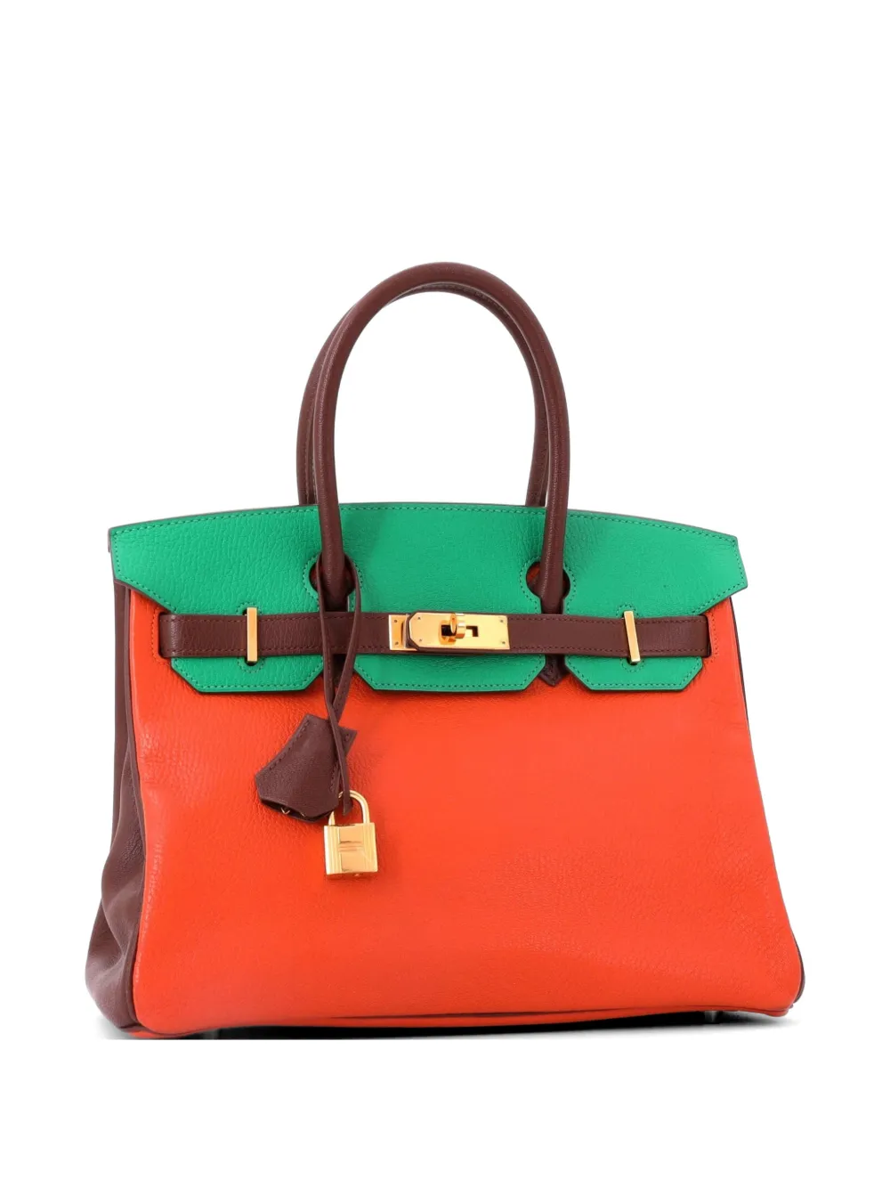 Hermès Pre-Owned Birkin Handbag Tricolor Chevre Mysore with Gold Hardware 30 tote bag - Marrone