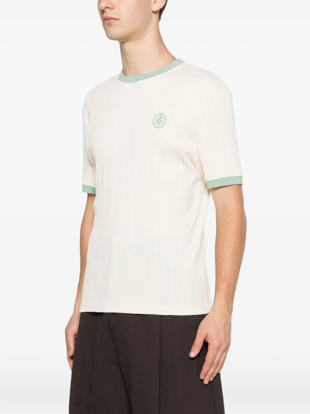 Drôle De Monsieur T-shirt met geribbelde afwerking Beige