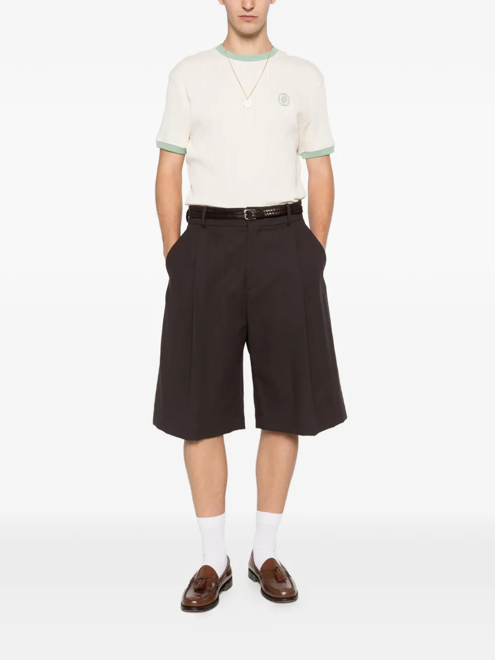 Drôle De Monsieur T-shirt met geribbelde afwerking Beige