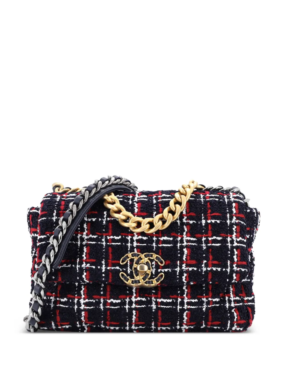 CHANEL Pre-Owned 19 Flap Bag Quilted Tweed Medium crossbody bag - Blu