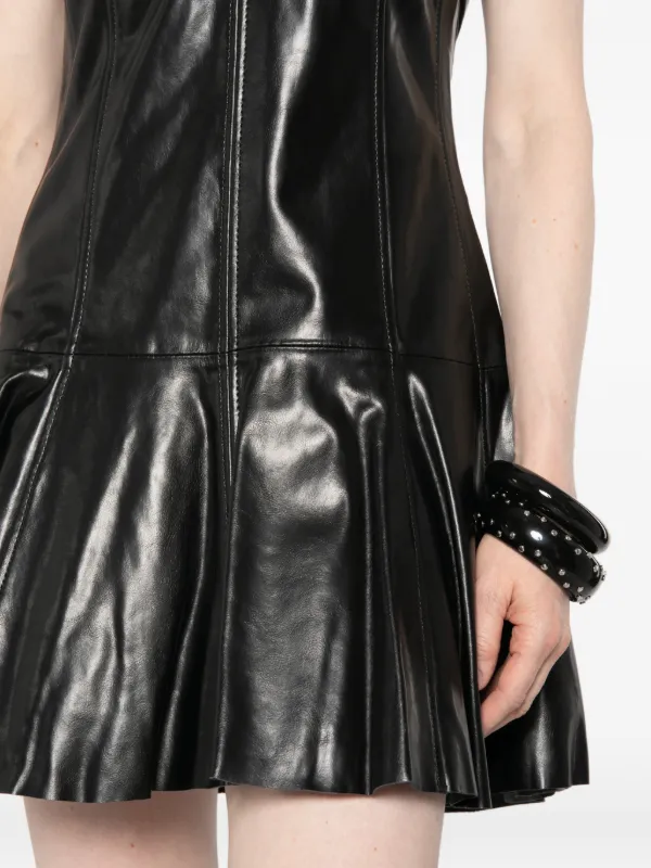 ganni leather mini dress Ganni Lamb Leather Long Collar Front Zip Mini Dress In Black - 50% Off