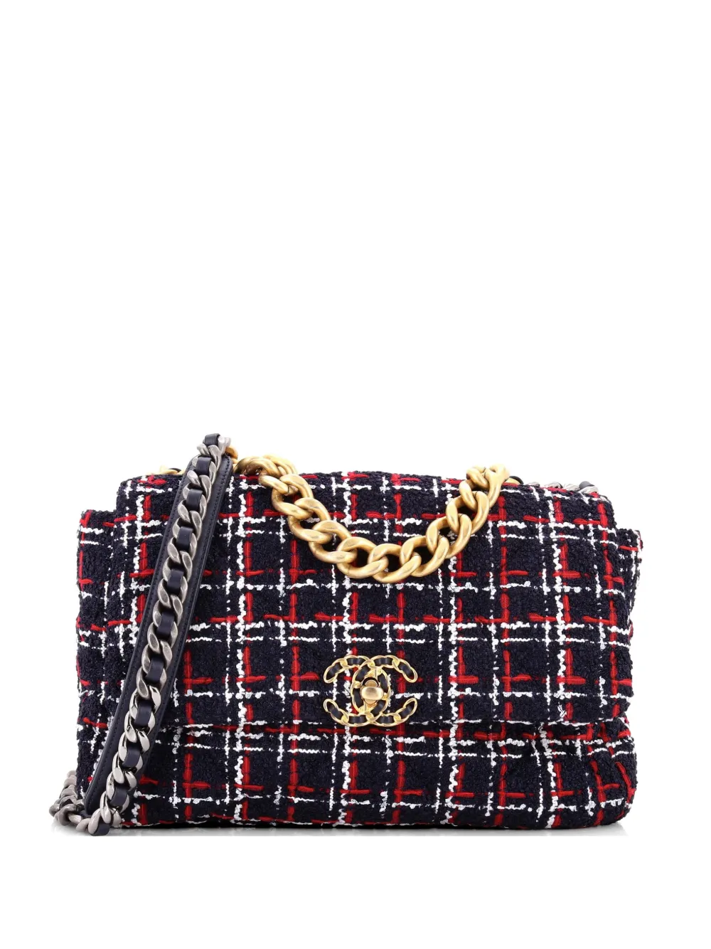 CHANEL Pre-Owned 19 Flap Bag Quilted Tweed Large crossbody bag - Blu