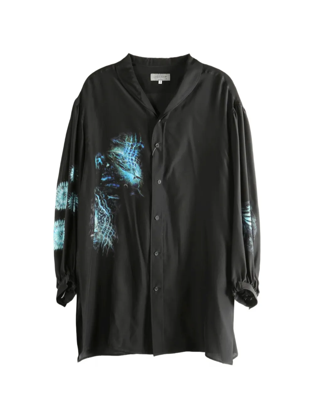 Yohji Yamamoto graphic-print scarf-collar blouse - Black