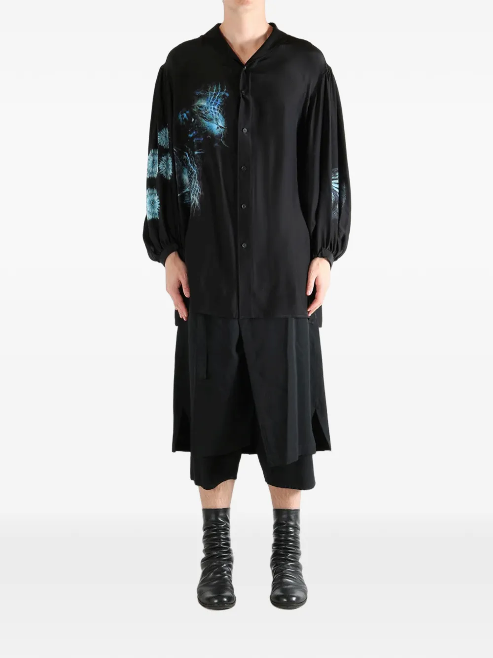 Yohji Yamamoto Overhemd met grafische print en sjaalkraag Zwart