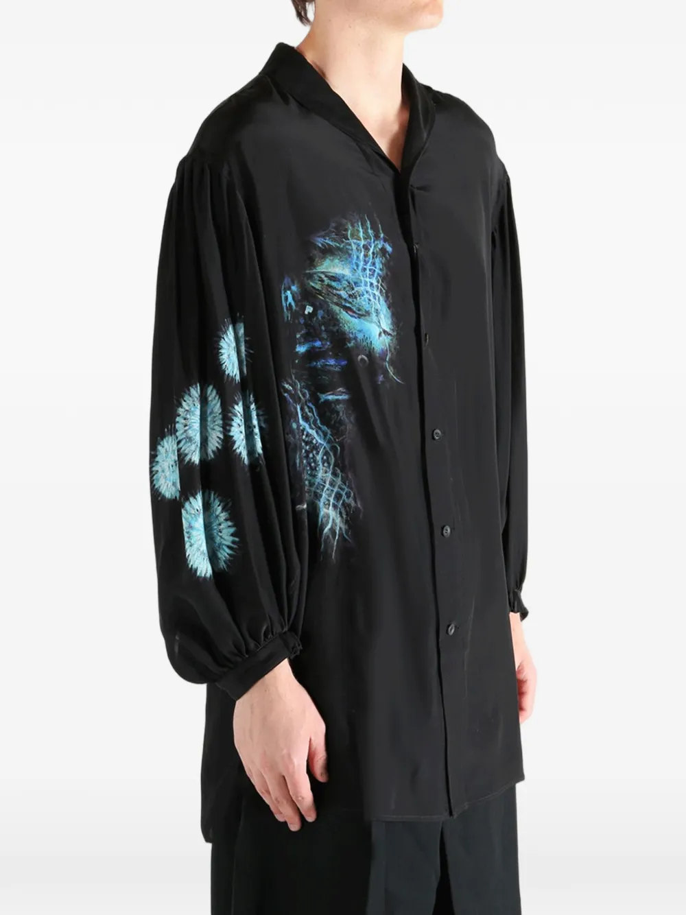 Yohji Yamamoto Overhemd met grafische print en sjaalkraag Zwart
