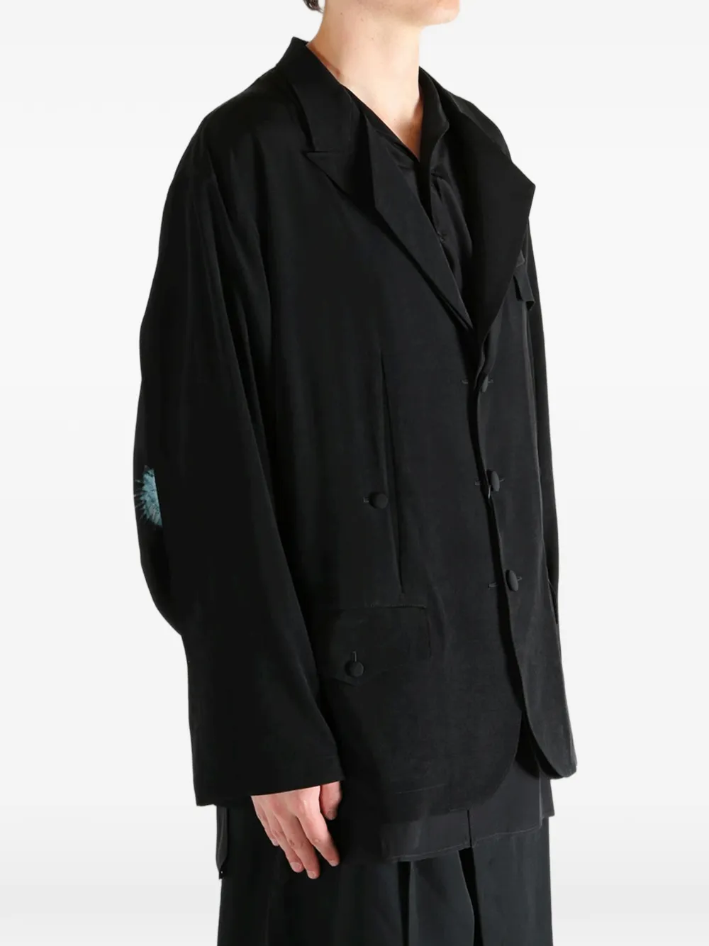 Yohji Yamamoto Geplooide jas met klepzak Zwart