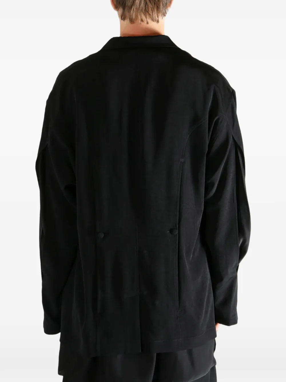 Yohji Yamamoto Geplooide jas met klepzak Zwart