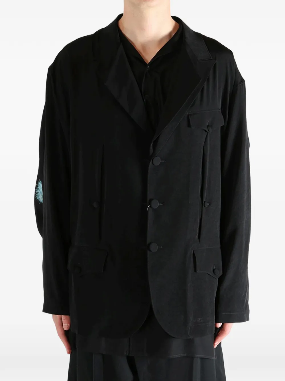 Yohji Yamamoto Geplooide jas met klepzak Zwart