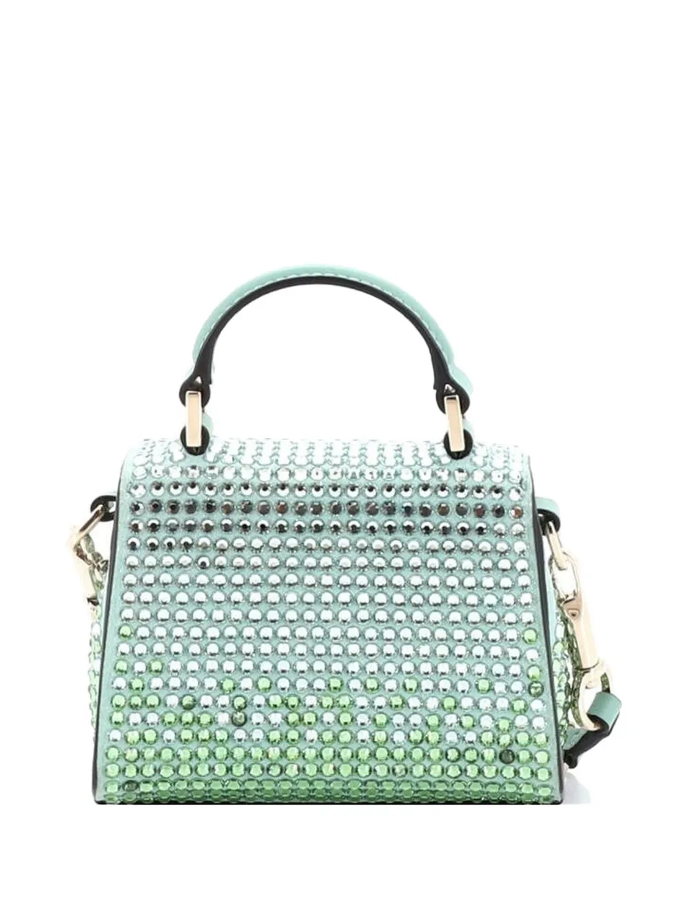  Valentino Garavani Pre-owned Vsling Top Handle Bag Crystal Embellished Leather Micro Satchel - Green 