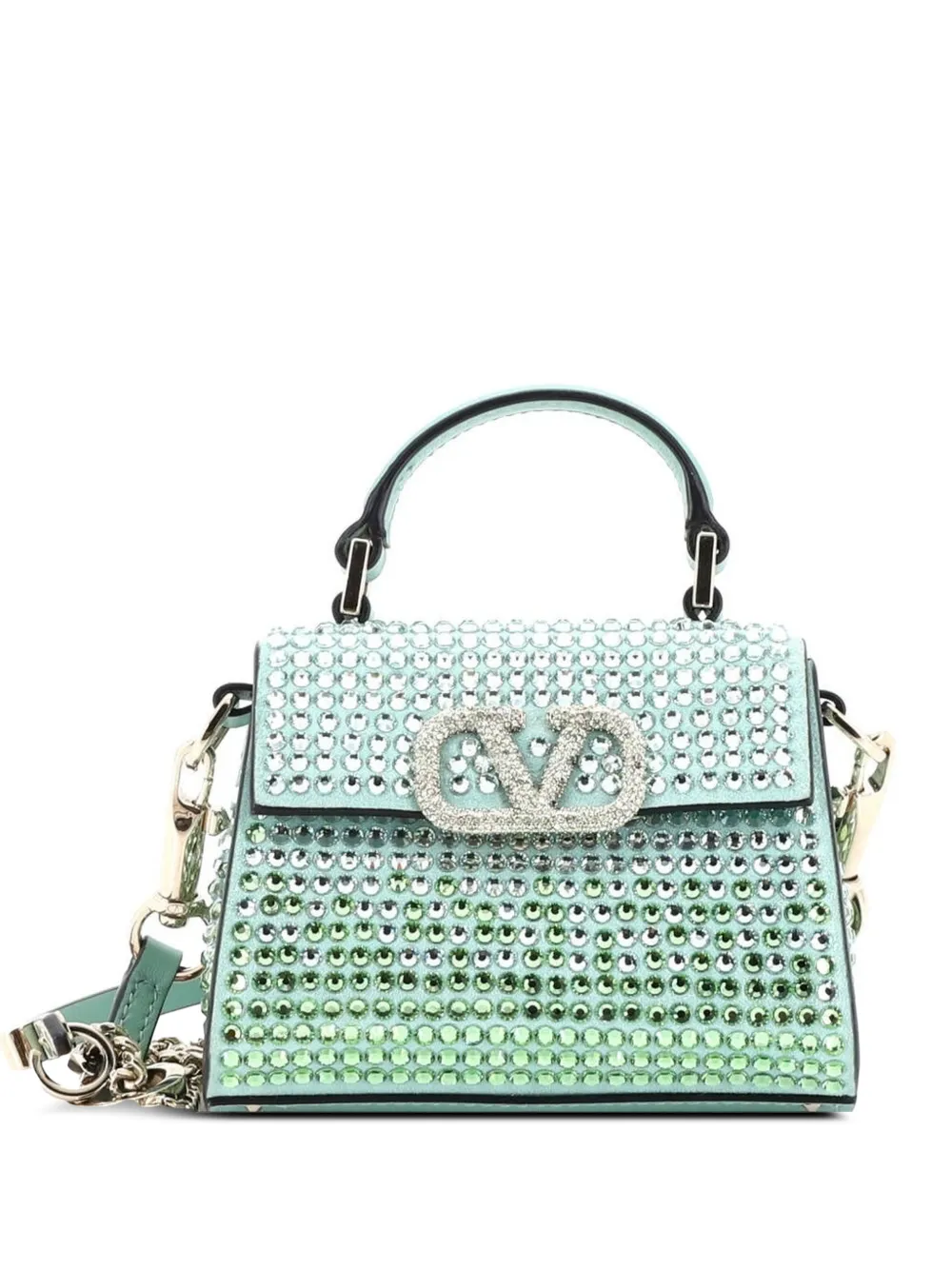 Valentino Garavani Pre-Owned VSling Top Handle Bag Crystal Embellished Leather Micro satchel - Verde