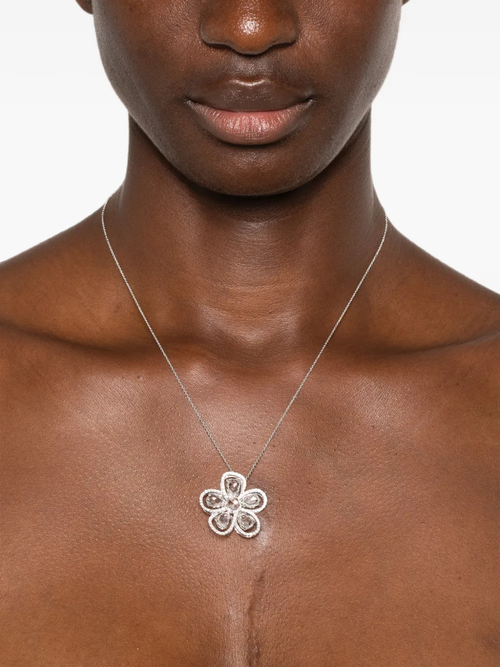 Suzanne Kalan One of a Kind Diamond Flower Necklace in Silver, view 2