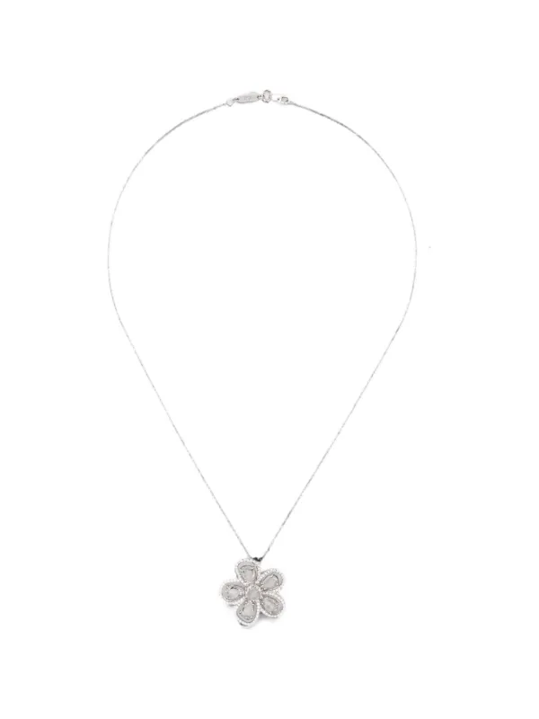 Suzanne Kalan One of a Kind Diamond Flower Necklace in Silver