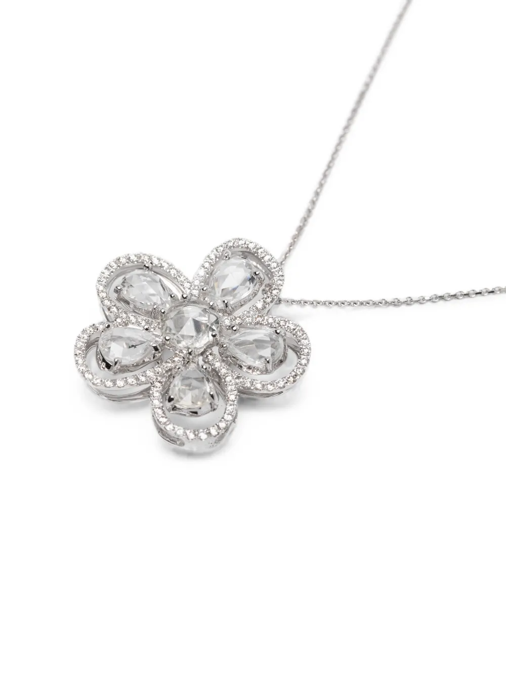 Suzanne Kalan One of a Kind Diamond Flower Necklace in Silver, view 3