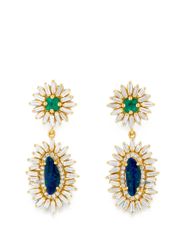 Suzanne Kalan Emerald and Opal-embellishment Earrings in Gold