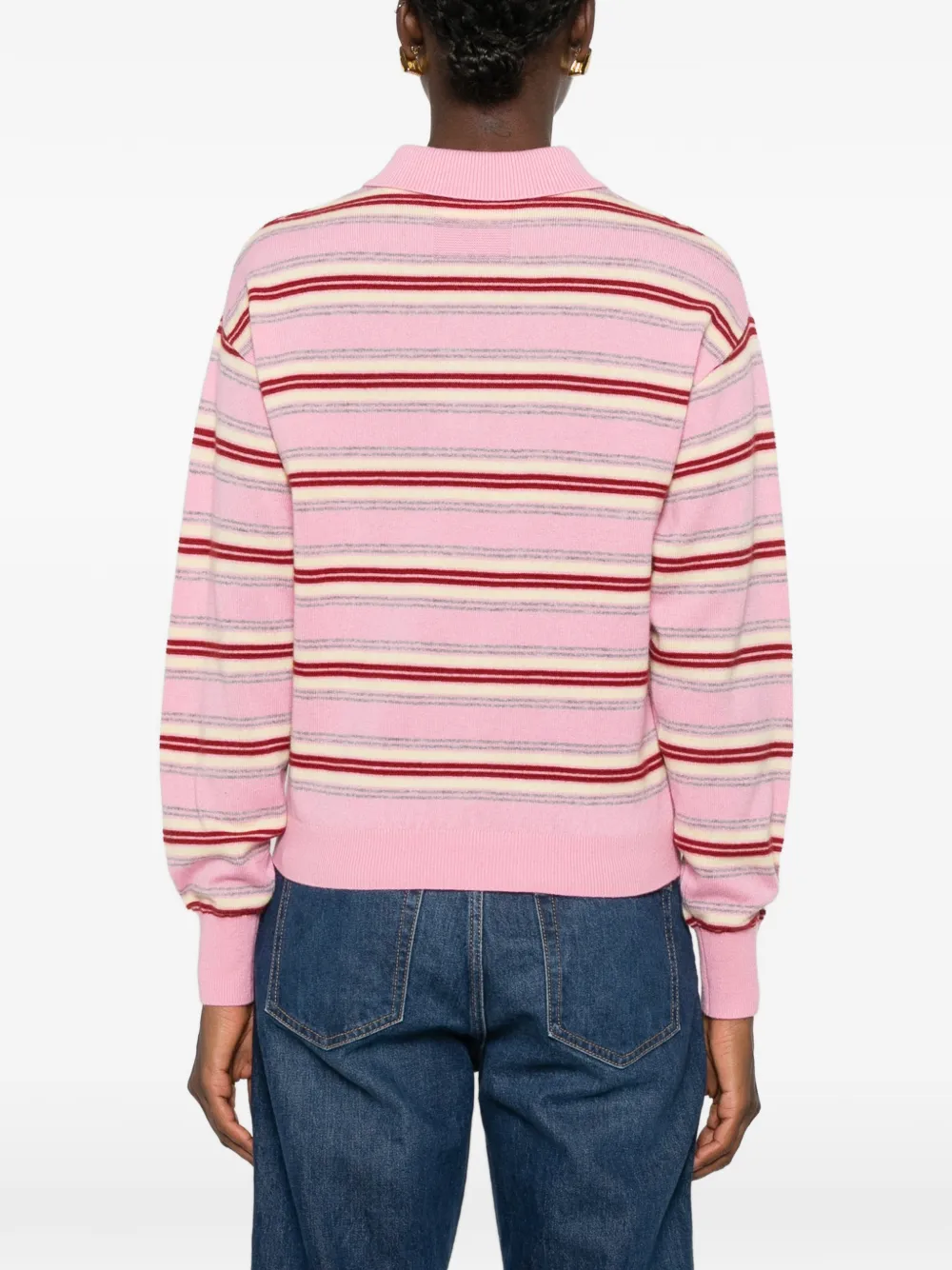 Guest In Residence Collegiate Stripe Polo Top in Pink, view 4