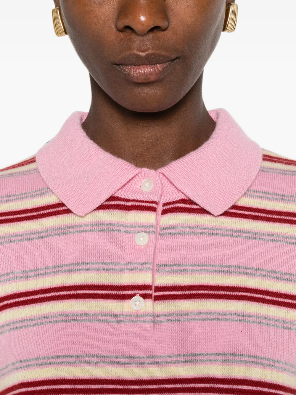 Guest In Residence Collegiate Stripe Polo Top in Pink, view 5