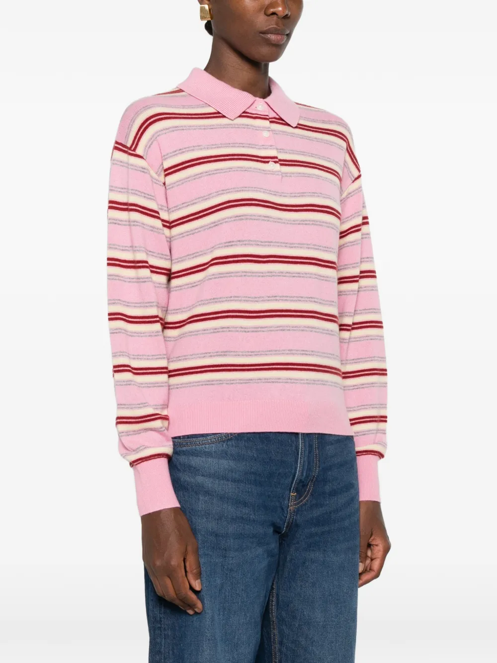 Guest In Residence Collegiate Stripe Polo Top in Pink, view 3
