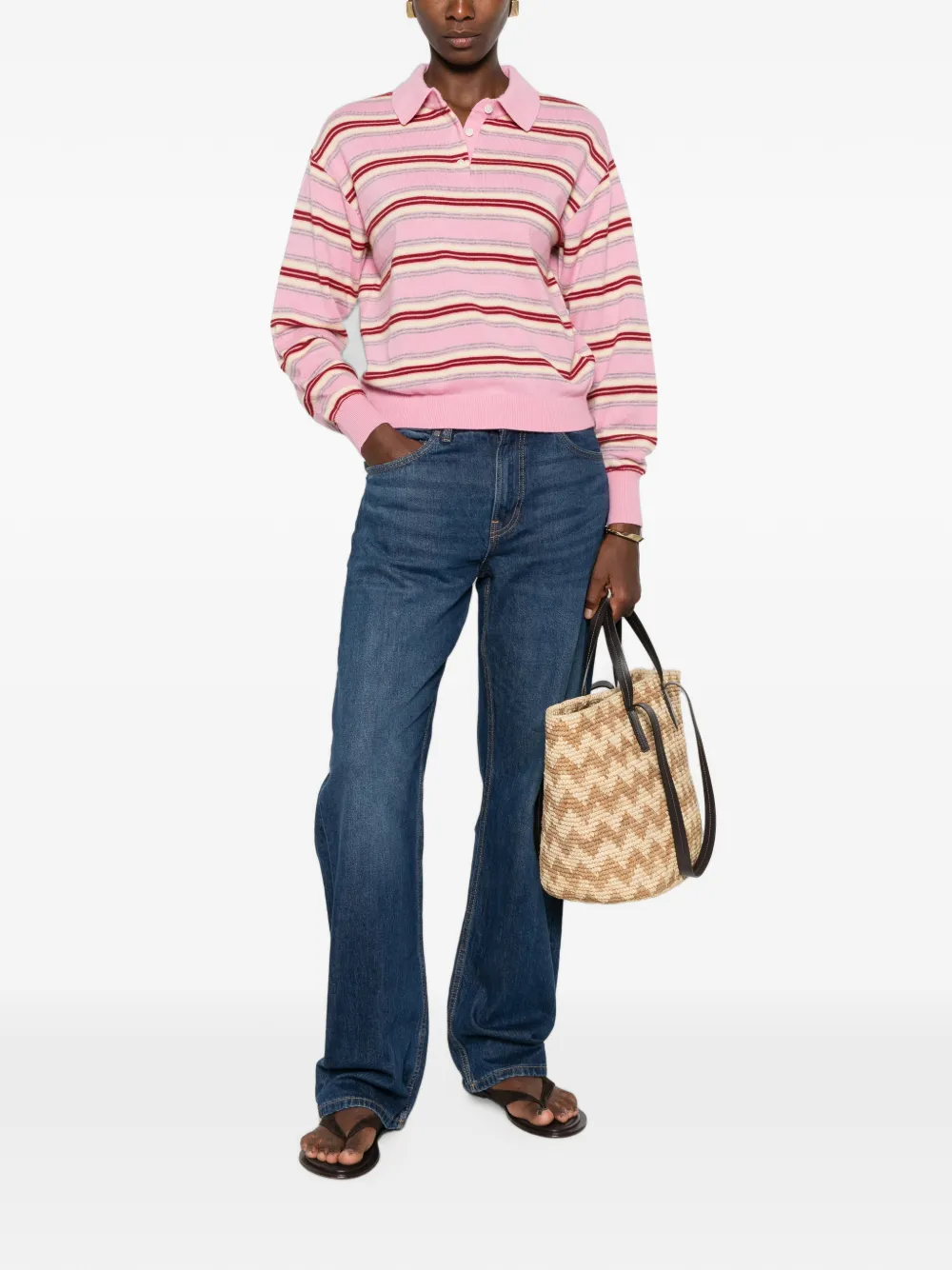 Guest In Residence Collegiate Stripe Polo Top in Pink, view 2