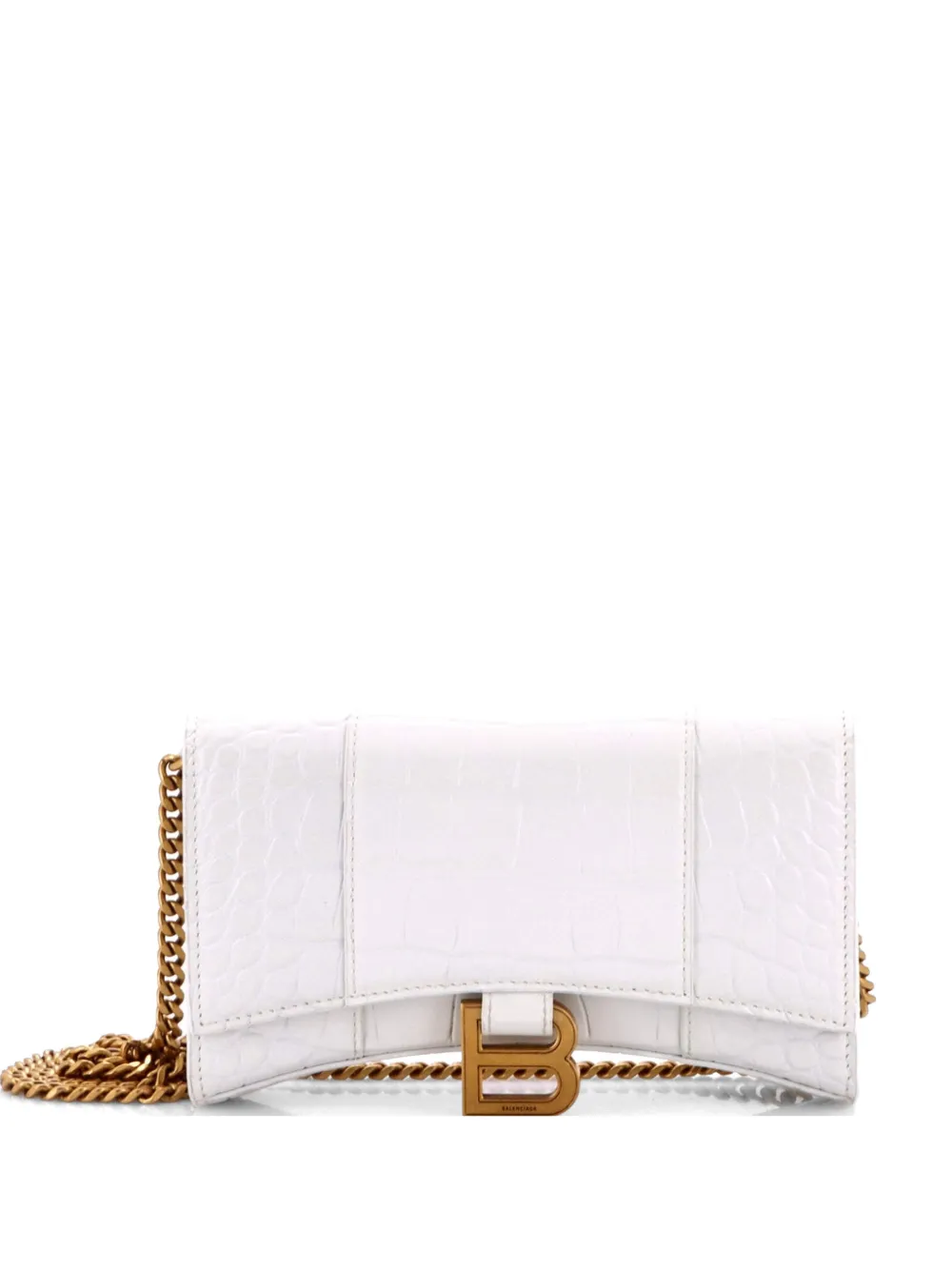 Balenciaga Pre-Owned Clutch Hourglass Chain in pelle goffrata effetto coccodrillo - Bianco