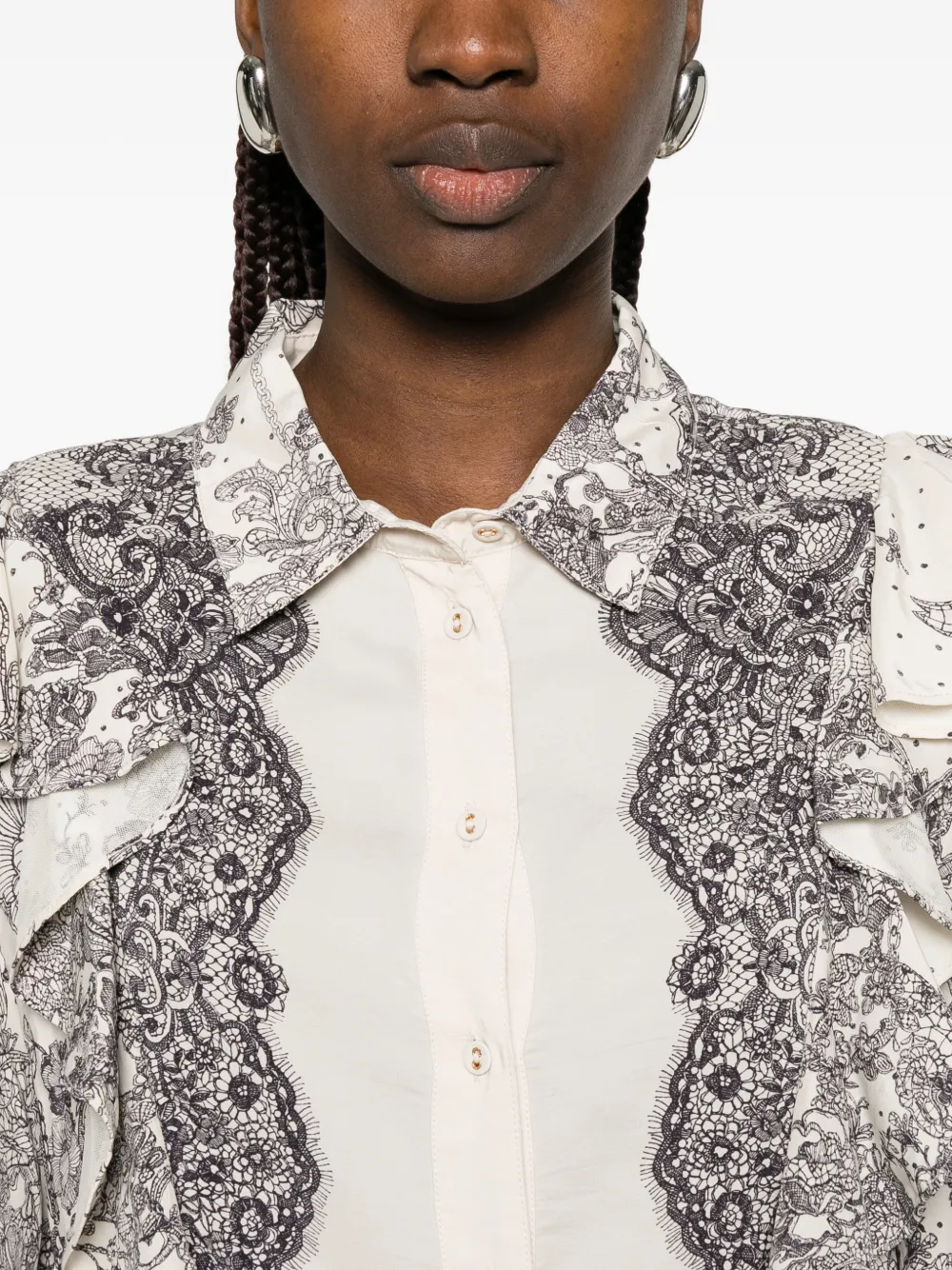 Blugirl T-shirt met kantprint Beige