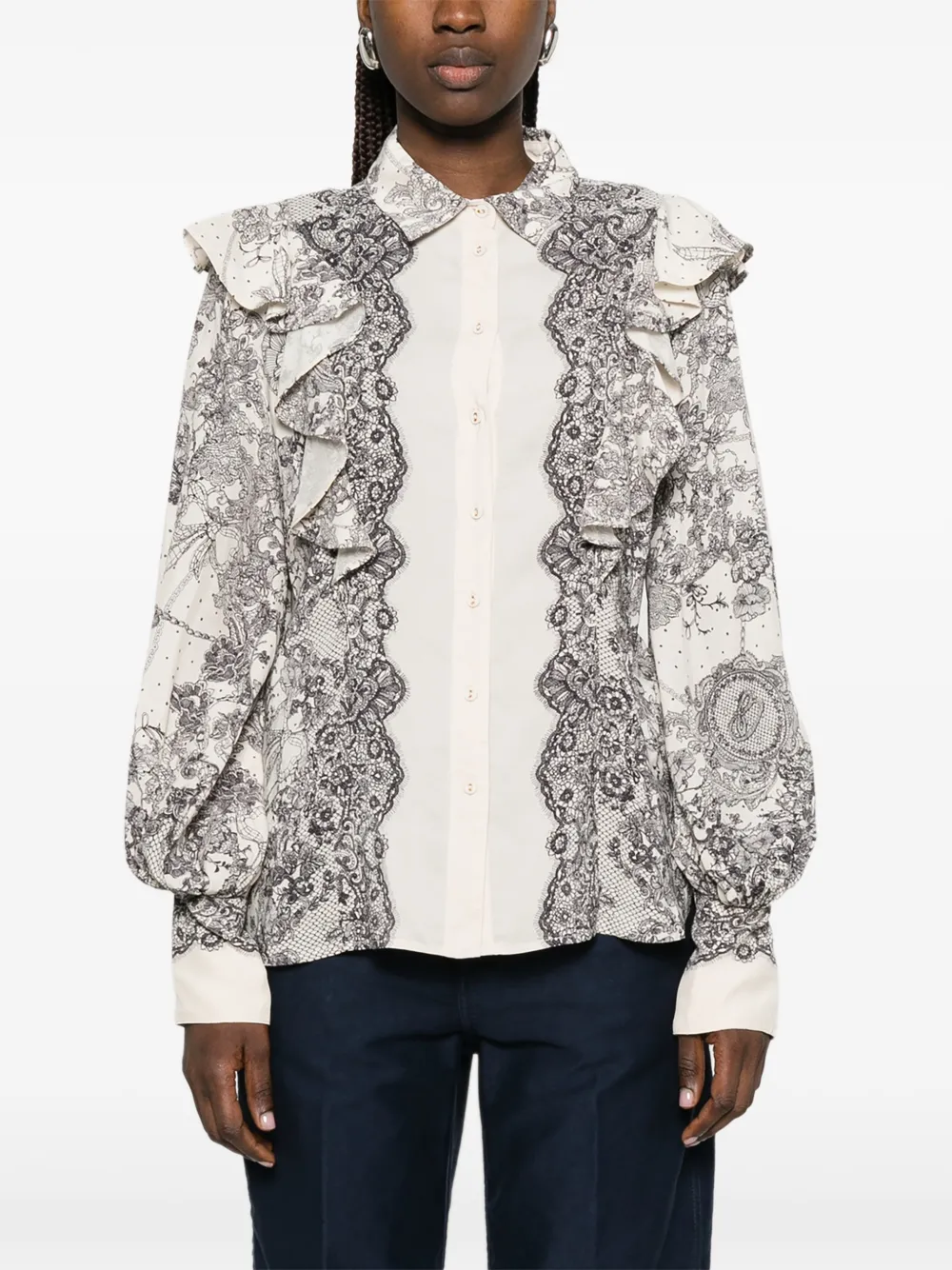Blugirl T-shirt met kantprint Beige