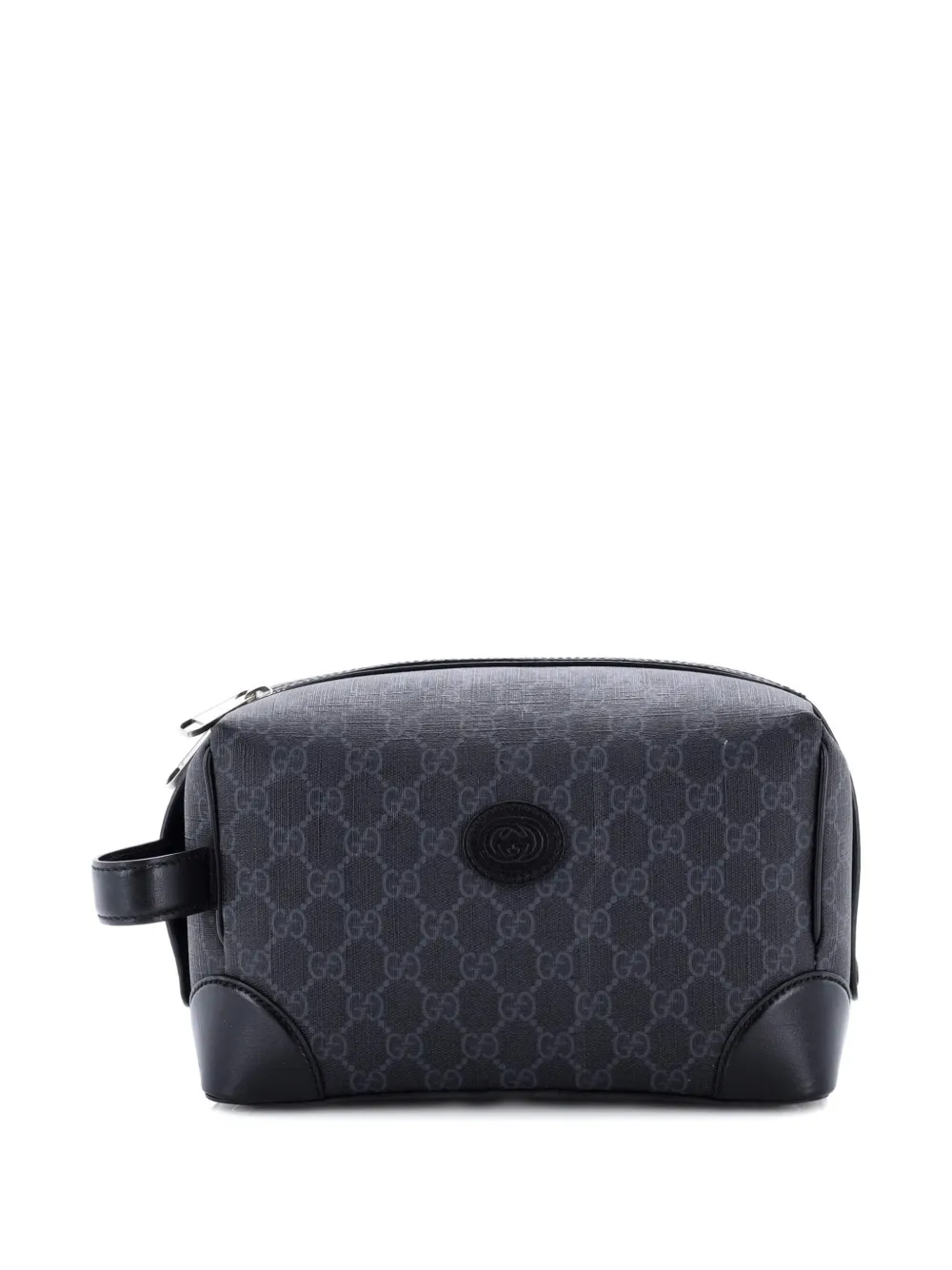 Gucci Pre-Owned Interlocking G Patch Toiletry Case GG Coated Canvas with Leather pouch - Nero