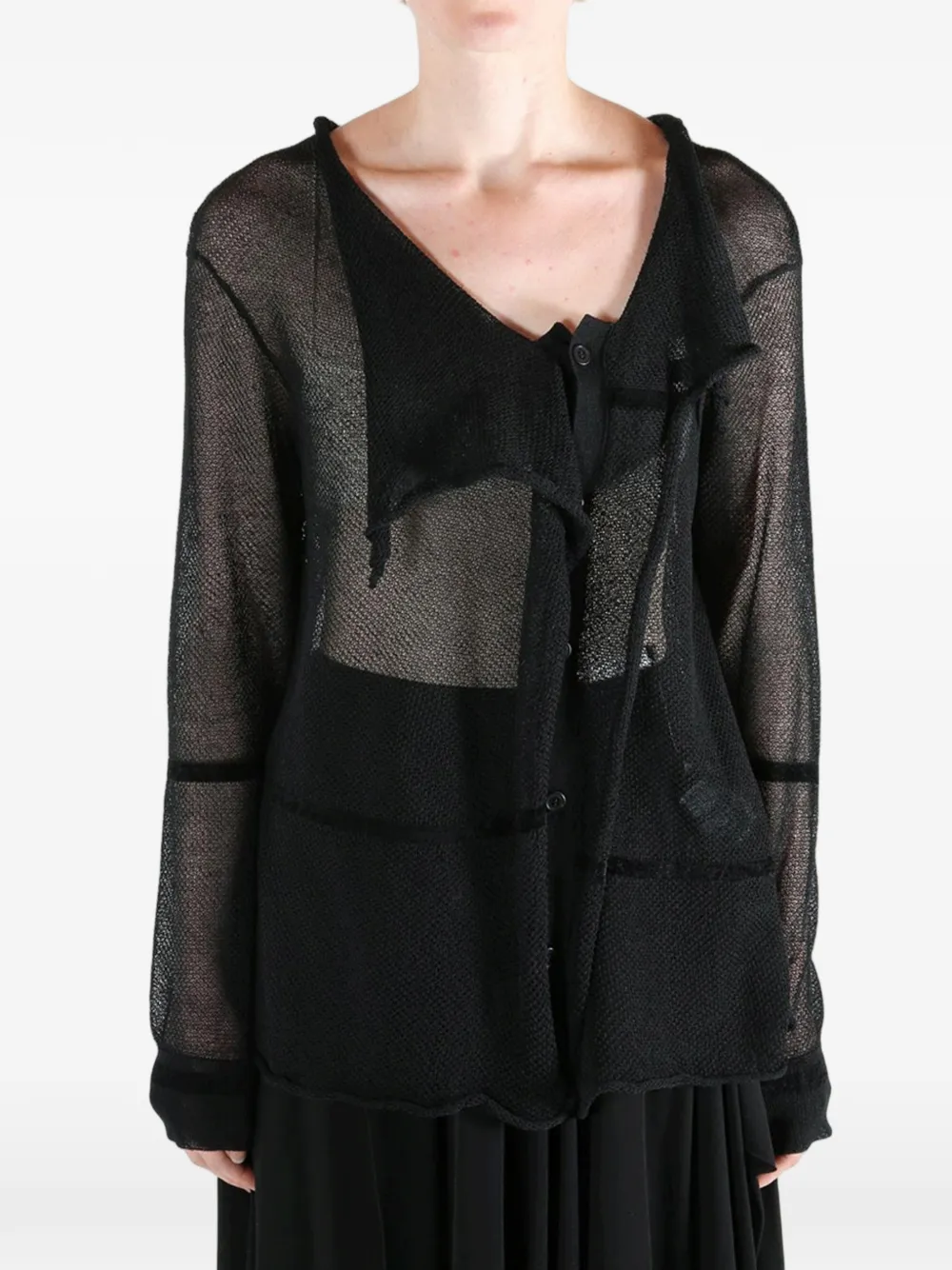 Yohji Yamamoto mesh-knit draped cardigan - Nero