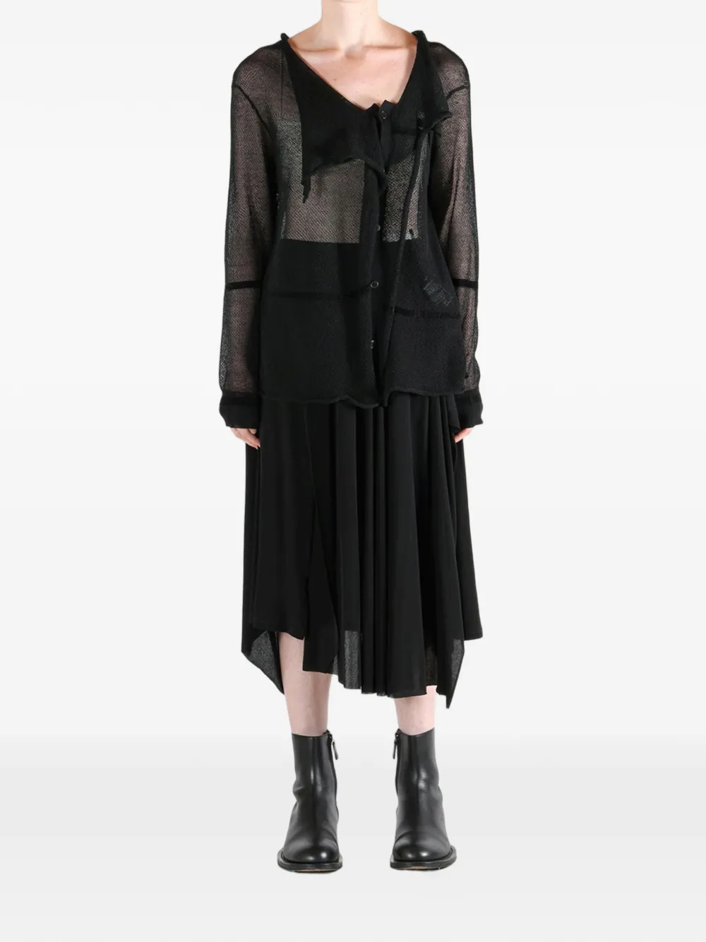 Yohji Yamamoto Gedrapeerd vest met mesh Zwart
