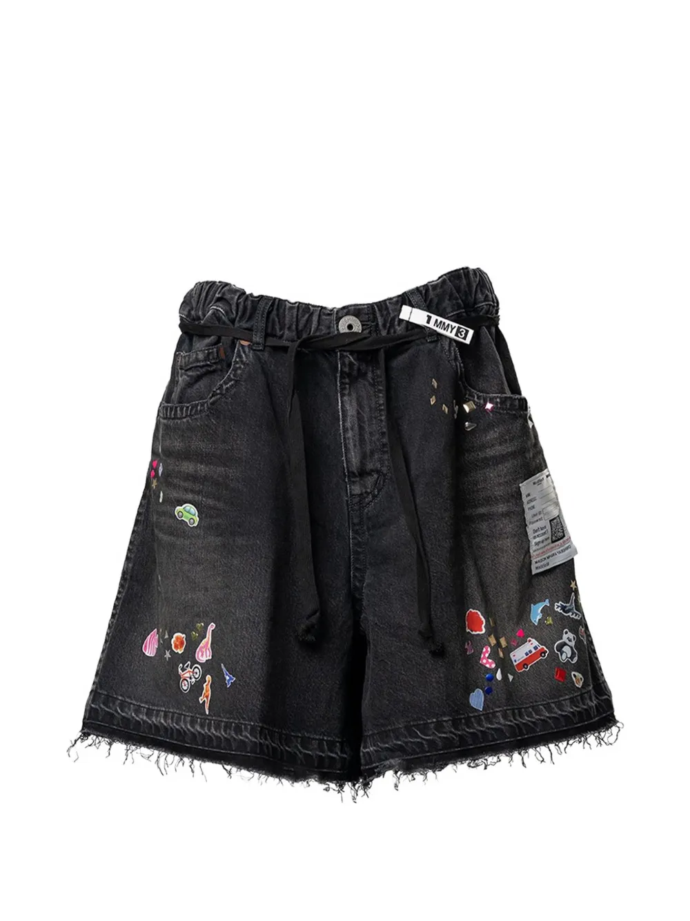 Maison MIHARA YASUHIRO sticker-print denim shorts - Schwarz
