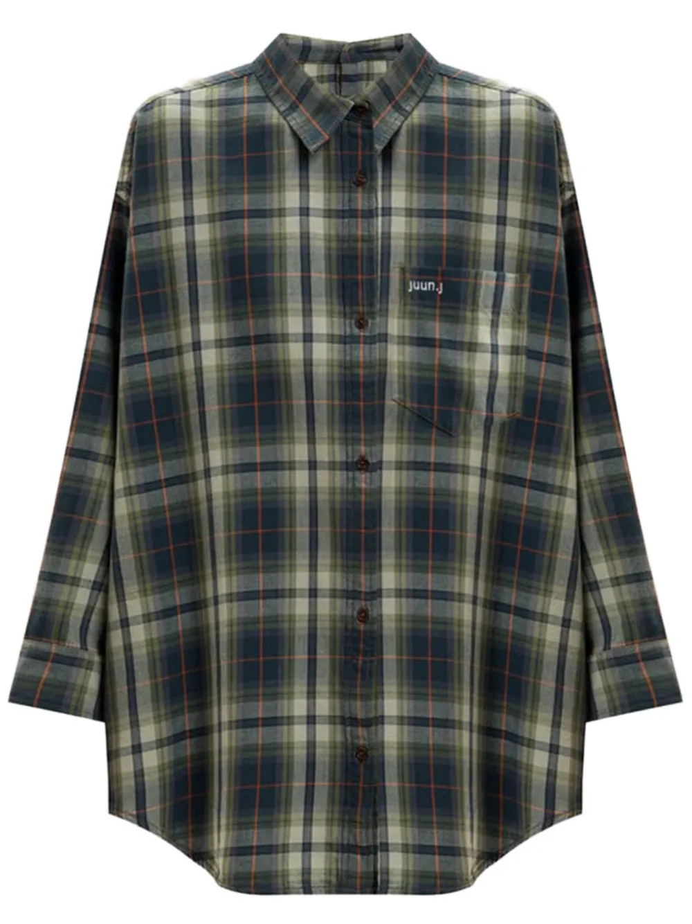 Juun.J Geruite blouse met logo-print Groen