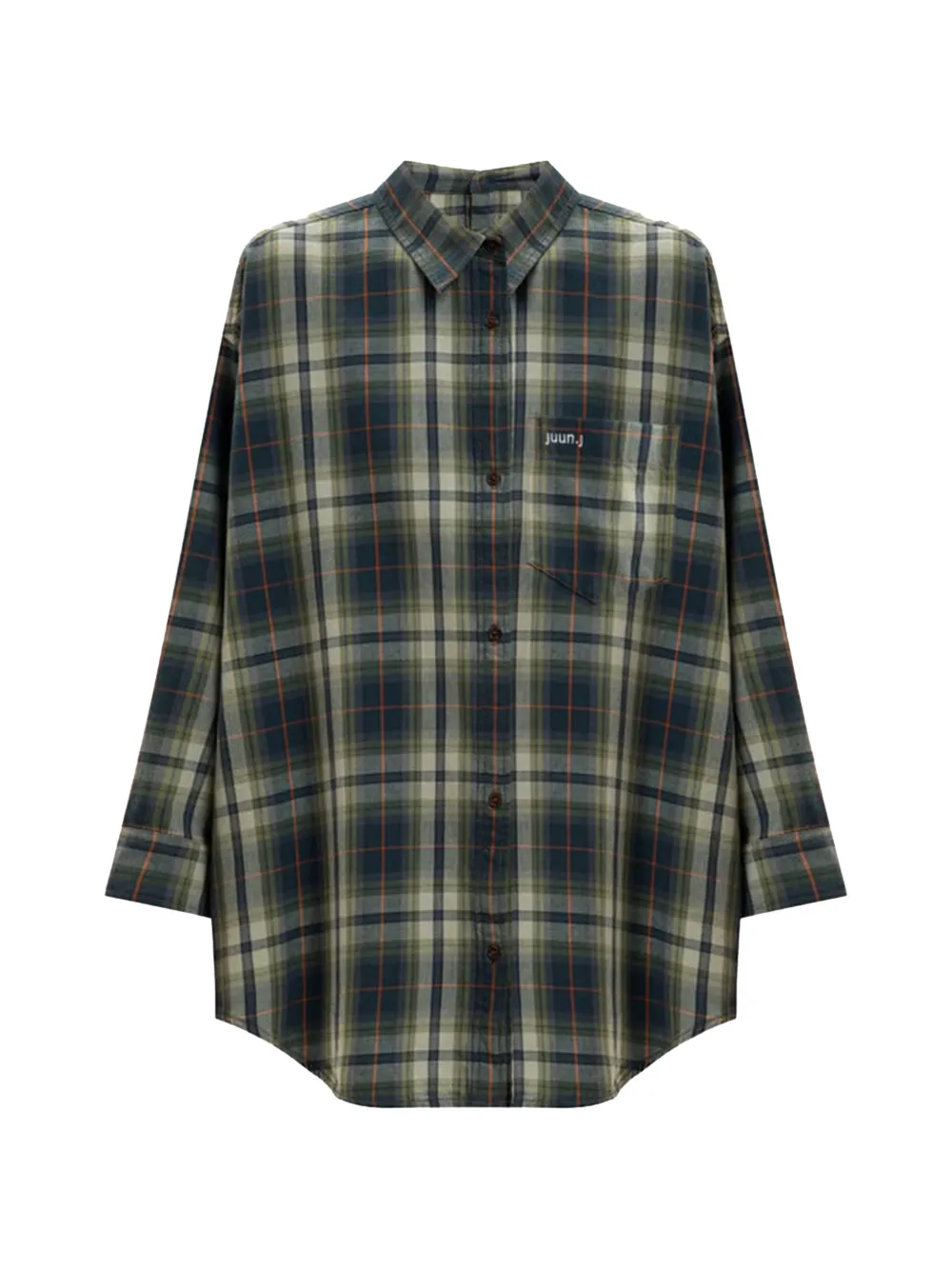 Juun.J check-pattern logo-print shirt - Grün