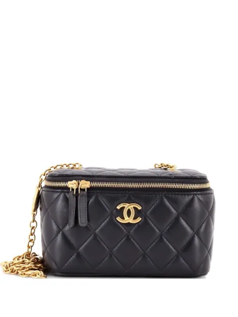 CHANEL Pre-Owned 클래식 베니티 케이스 레진 펄 체인 퀼팅 램스킨 스몰 클러치