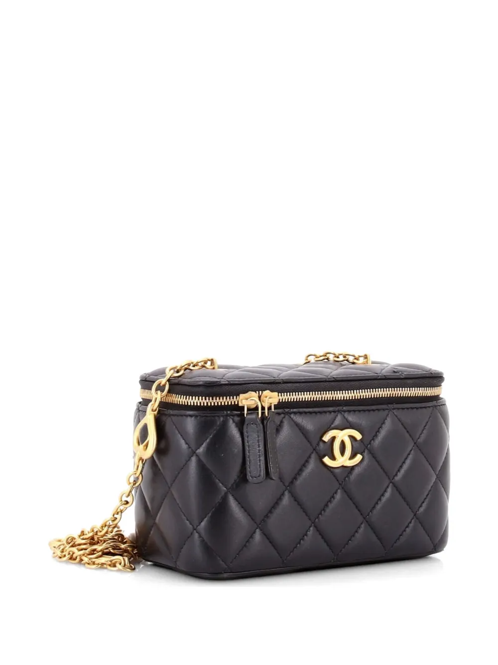  Chanel Pre-owned Classic Vanity Case With Resin Pearl Chain Quilted Lambskin Small Clutch Bag - Black 