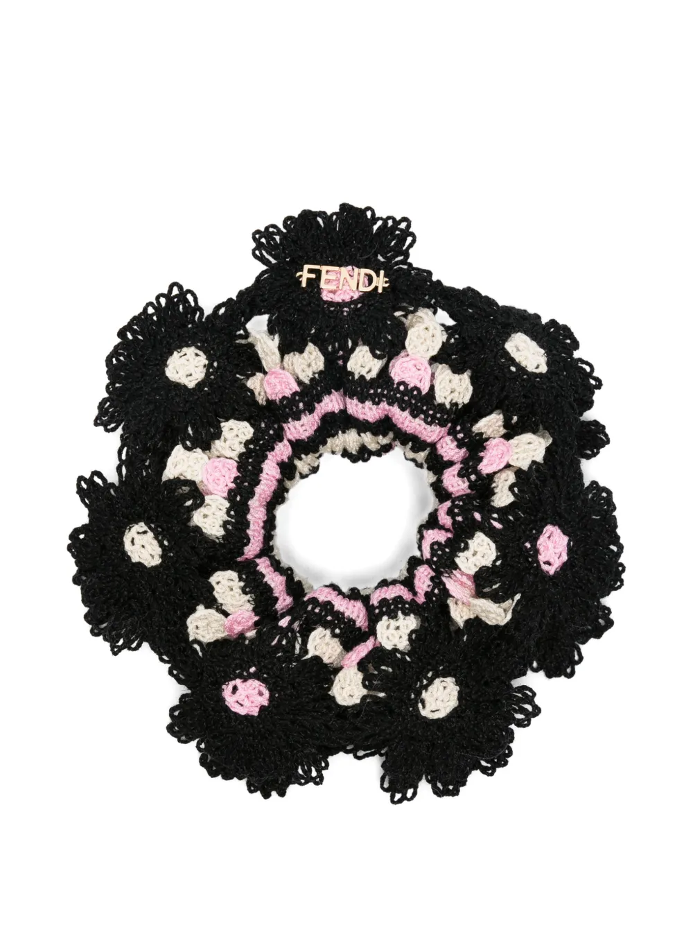 FENDI crochet floral-patch scrunchie - Nero