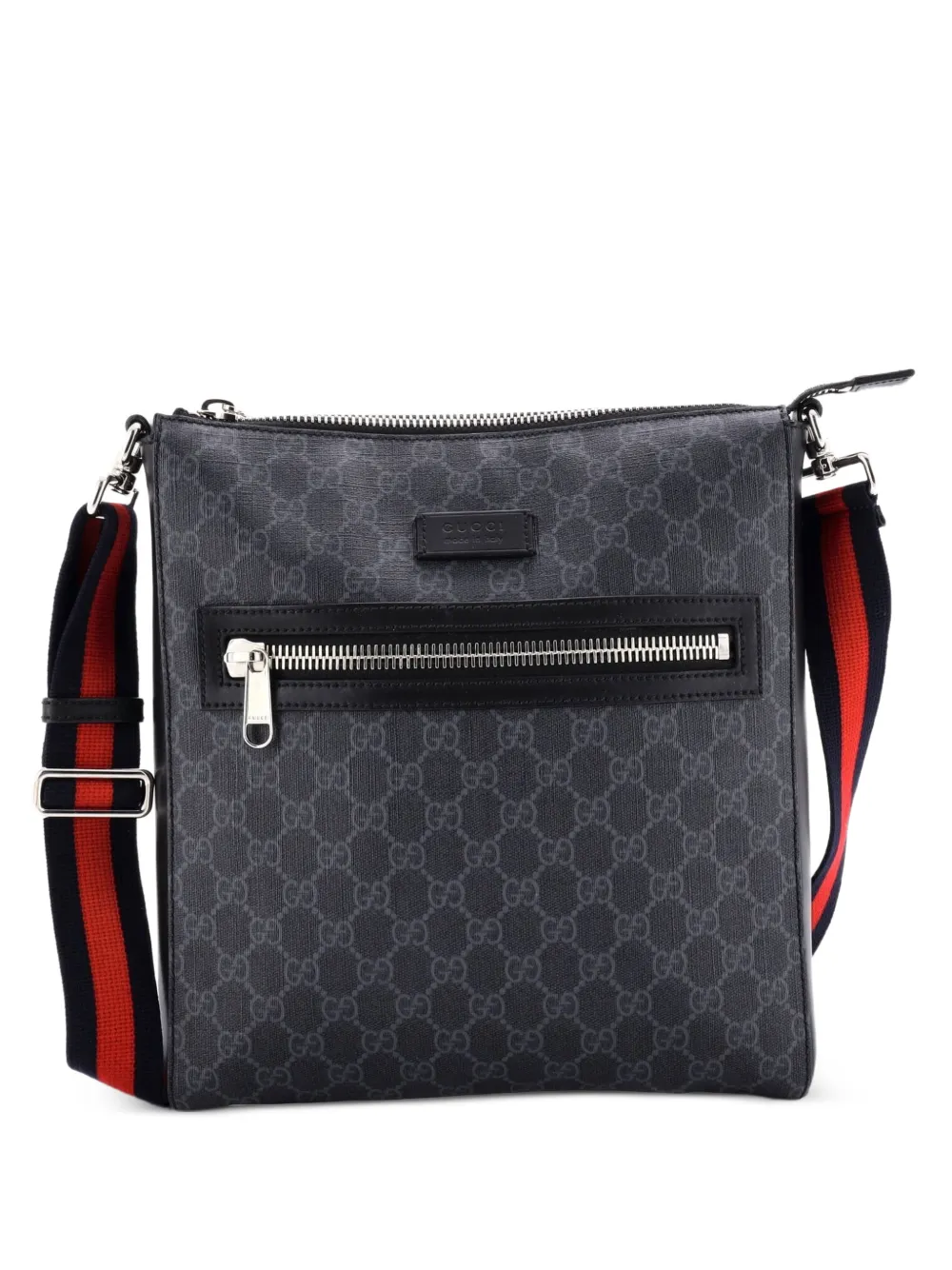 Gucci Pre-Owned Web Strap Front Zip Messenger Bag GG Coated Canvas Medium crossbody bag - Nero