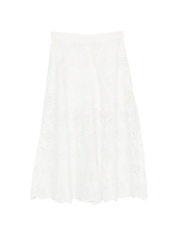 Frame Solstice Embroidered Midi Skirt in White