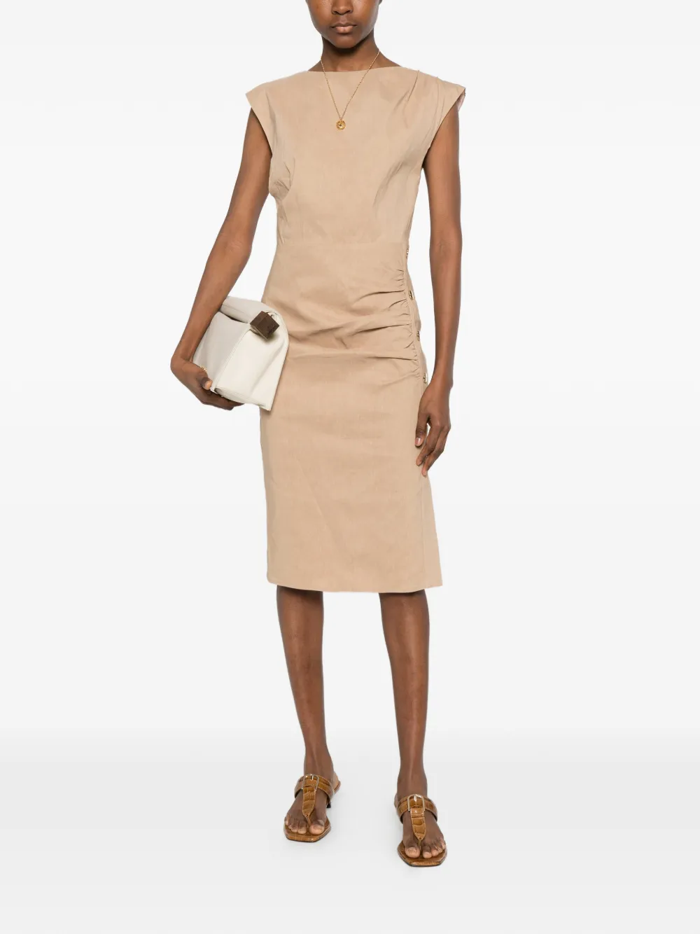 pinko achei ruched dress PINKO Alissa Ruched Mini Dress | Neutrals
