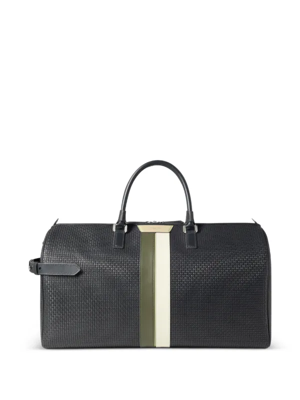 Serapian Striped Leather Holdall in Grey