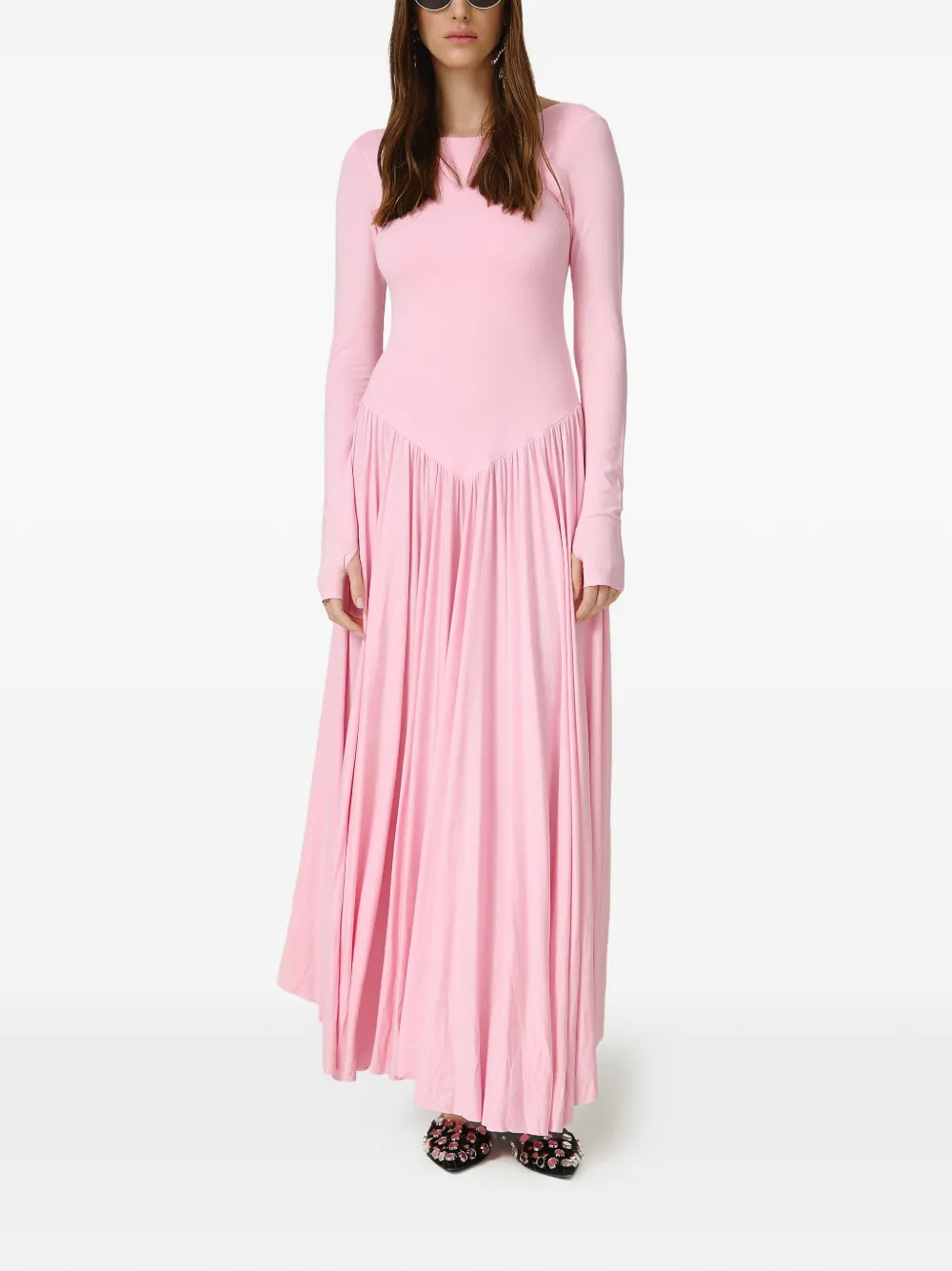 PNK long-sleeve gathered maxi dress - Rosa