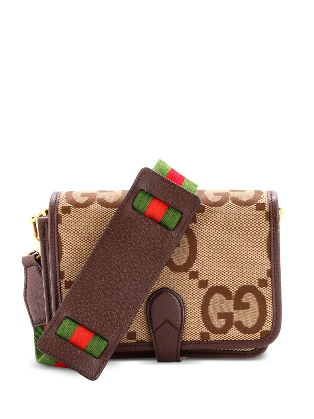 Gucci Pre-Owned Buckle Messenger Bag Jumbo GG Canvas Small crossbody bag - Marrone