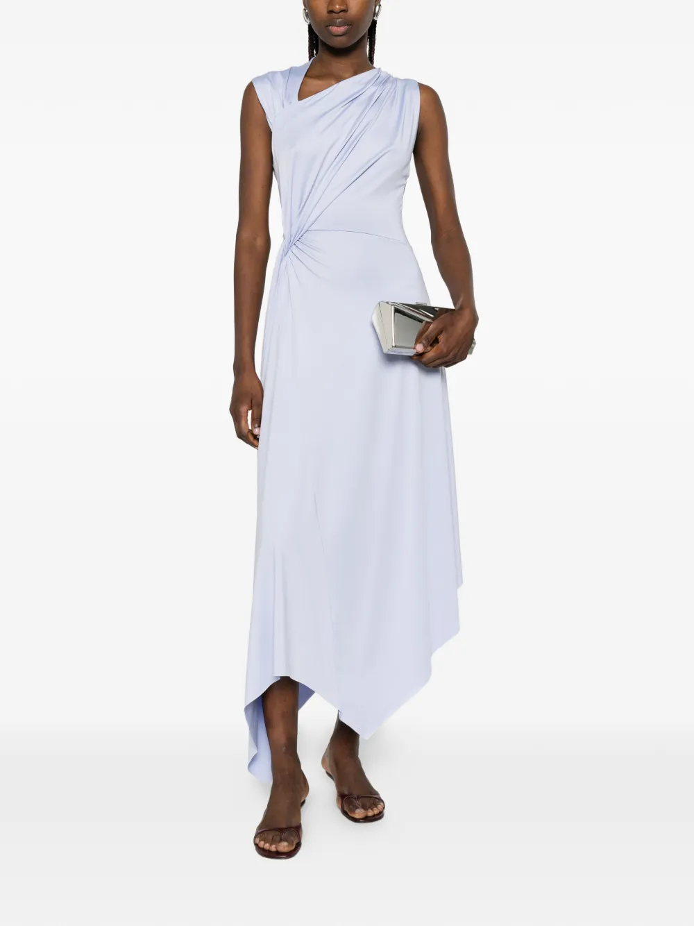 Victoria Beckham Mouwloze asymmetrische jurk met gedraaid effect Blauw