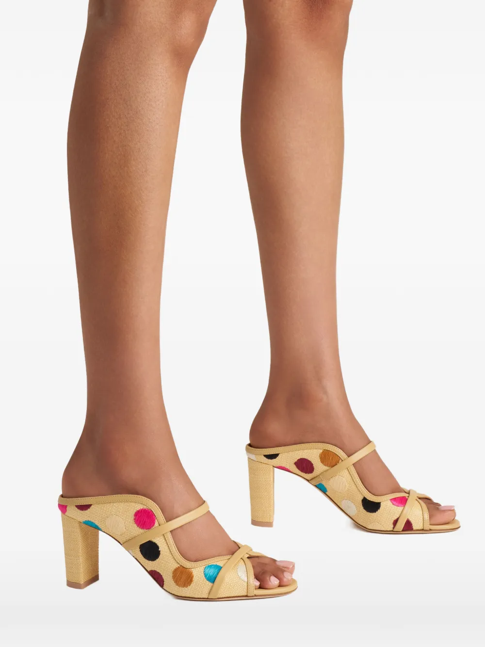 Malone Souliers Norah polka-dot raffia sandals Beige