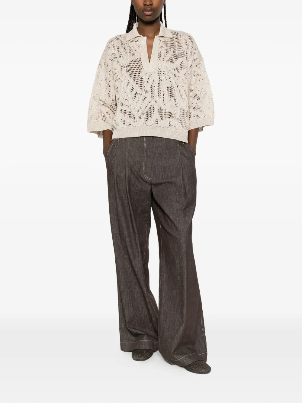 Brunello Cucinelli Openwork Sweater In Brown