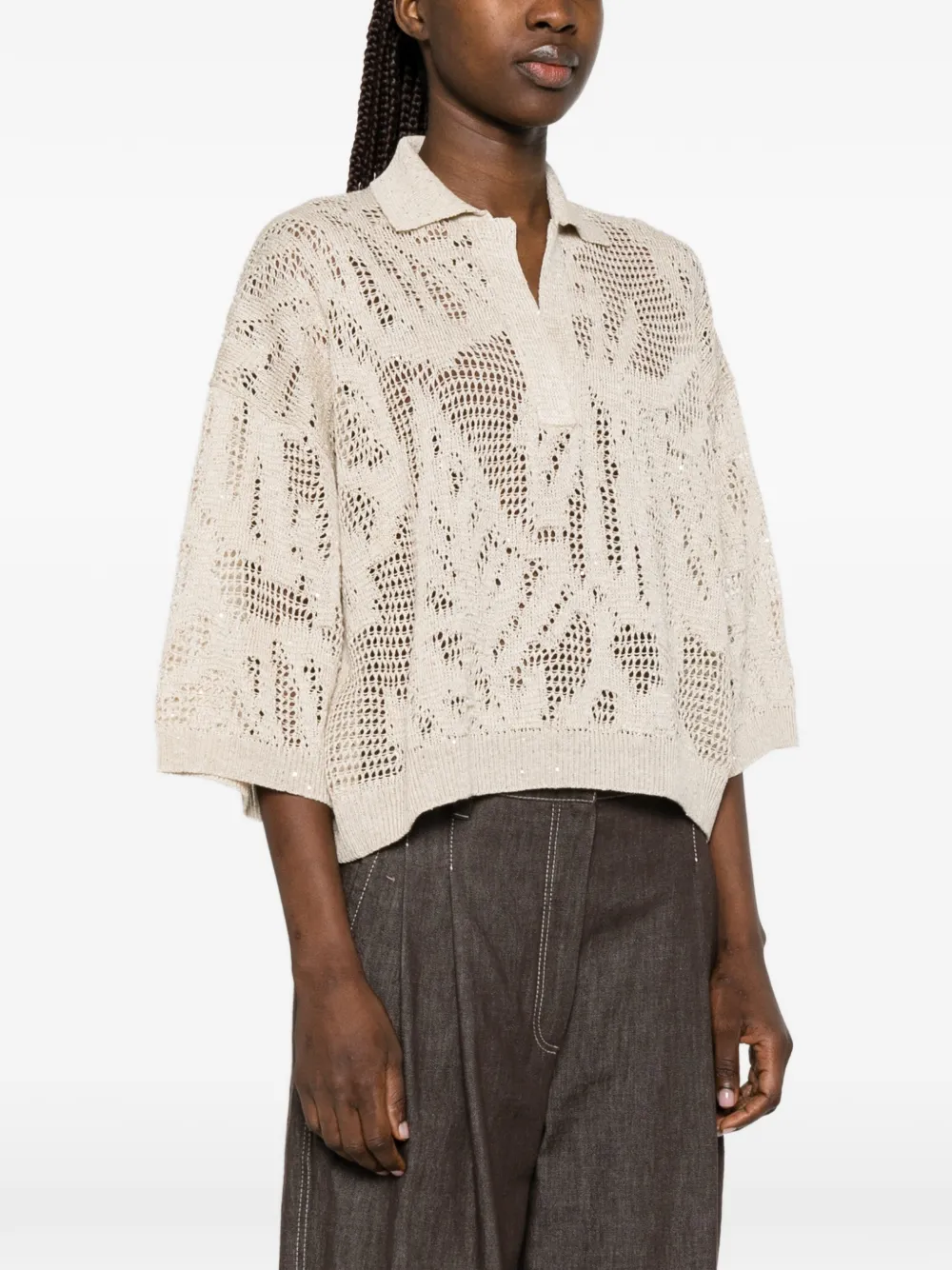 Brunello Cucinelli Openwork Sweater In Brown