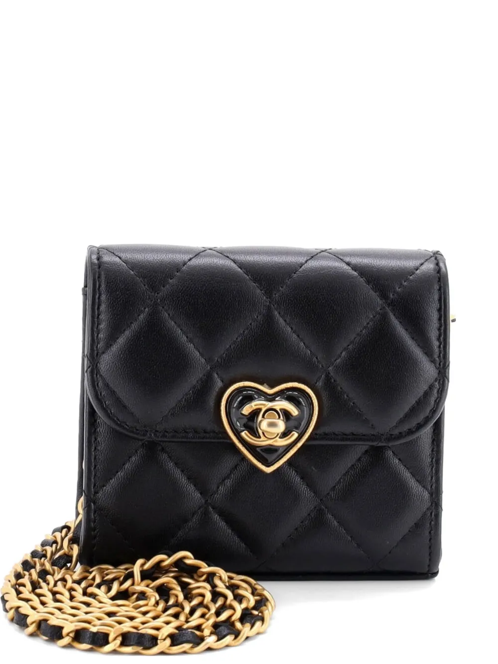CHANEL Pre-Owned Coco Love CC Heart Clutch with Chain Quilted Lambskin Mini crossbody bag - Nero