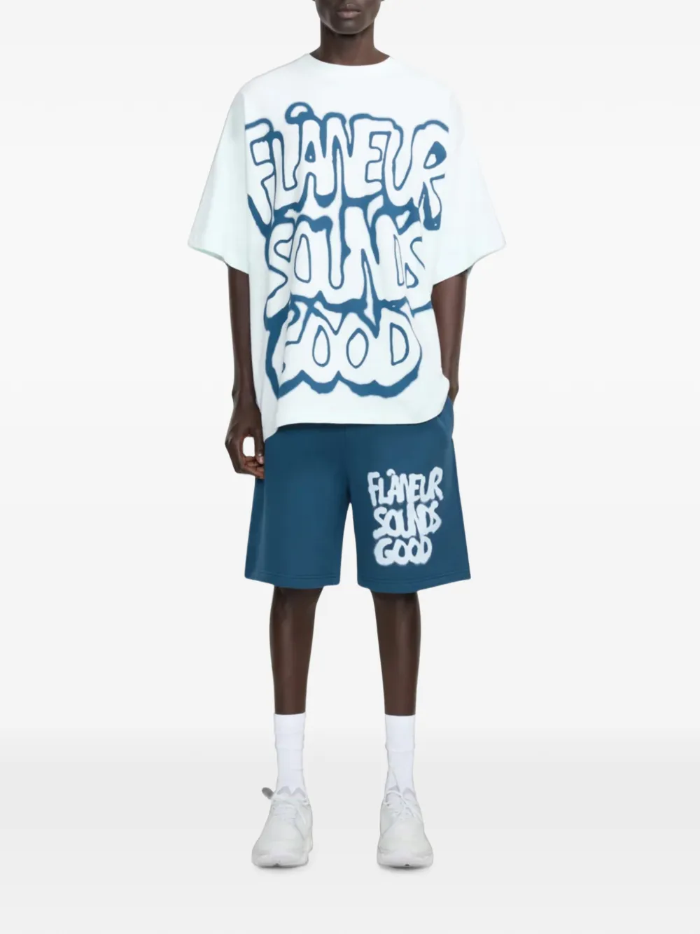 FLÂNEUR Sounds Good Spray katoenen shorts met logo-print Blauw