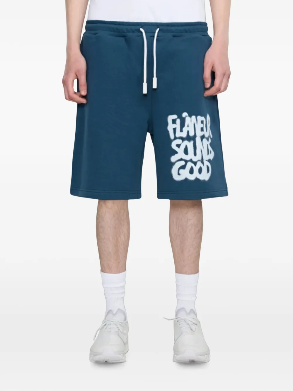 FLÂNEUR Sounds Good Spray katoenen shorts met logo-print Blauw