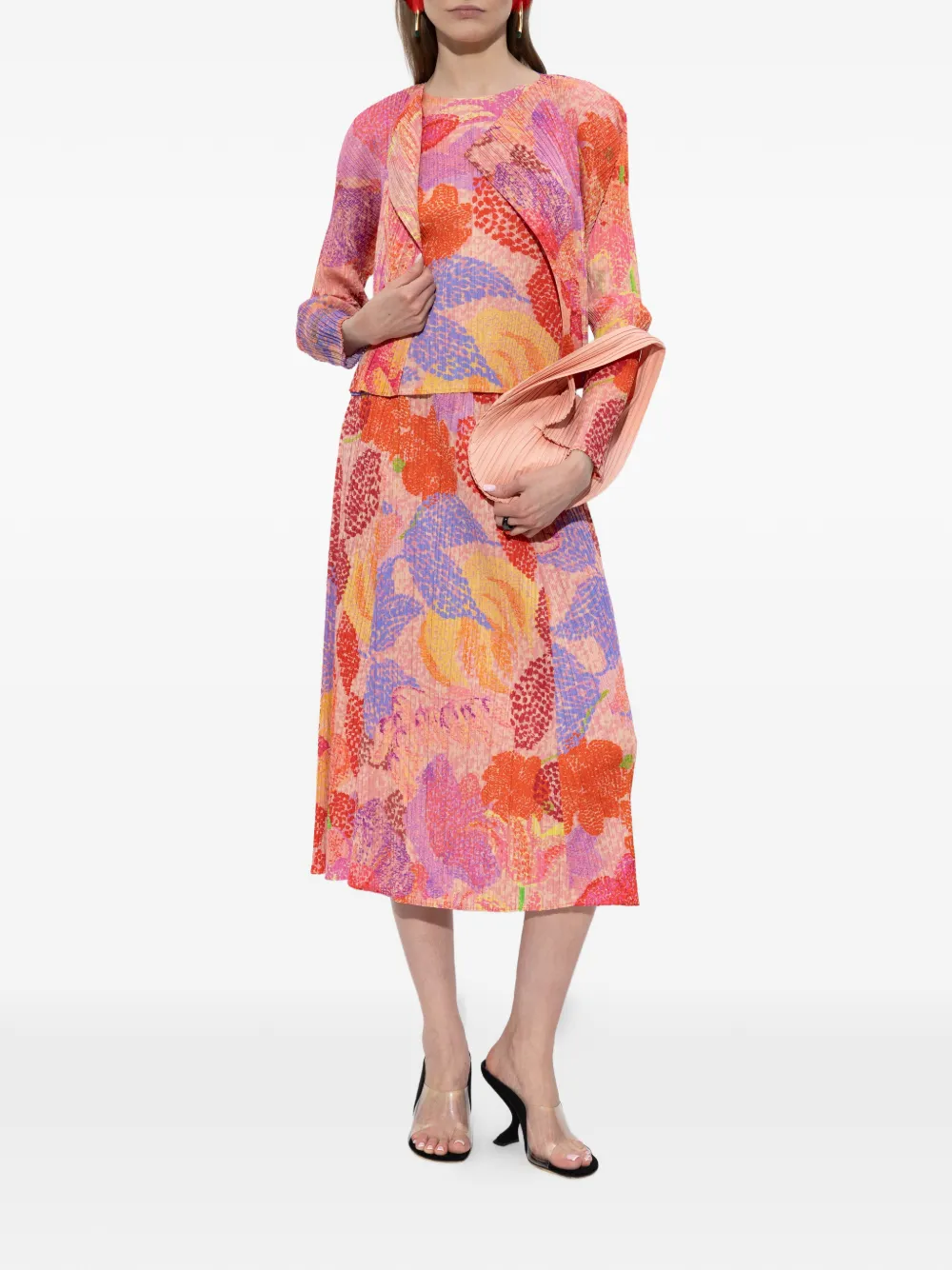 Pleats Please Issey Miyake フローラル プリーツミッドスカート