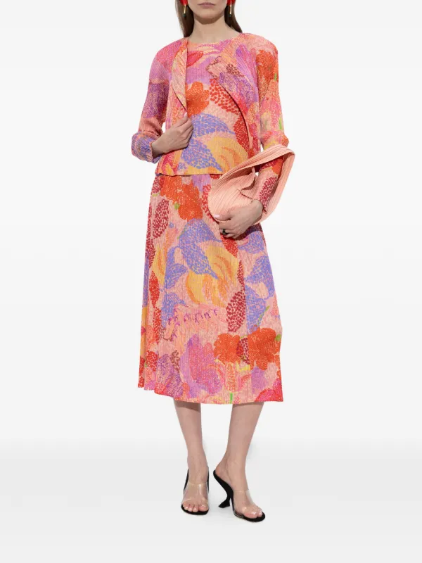 Pleats Please Issey Miyake フローラル プリーツミッドスカート