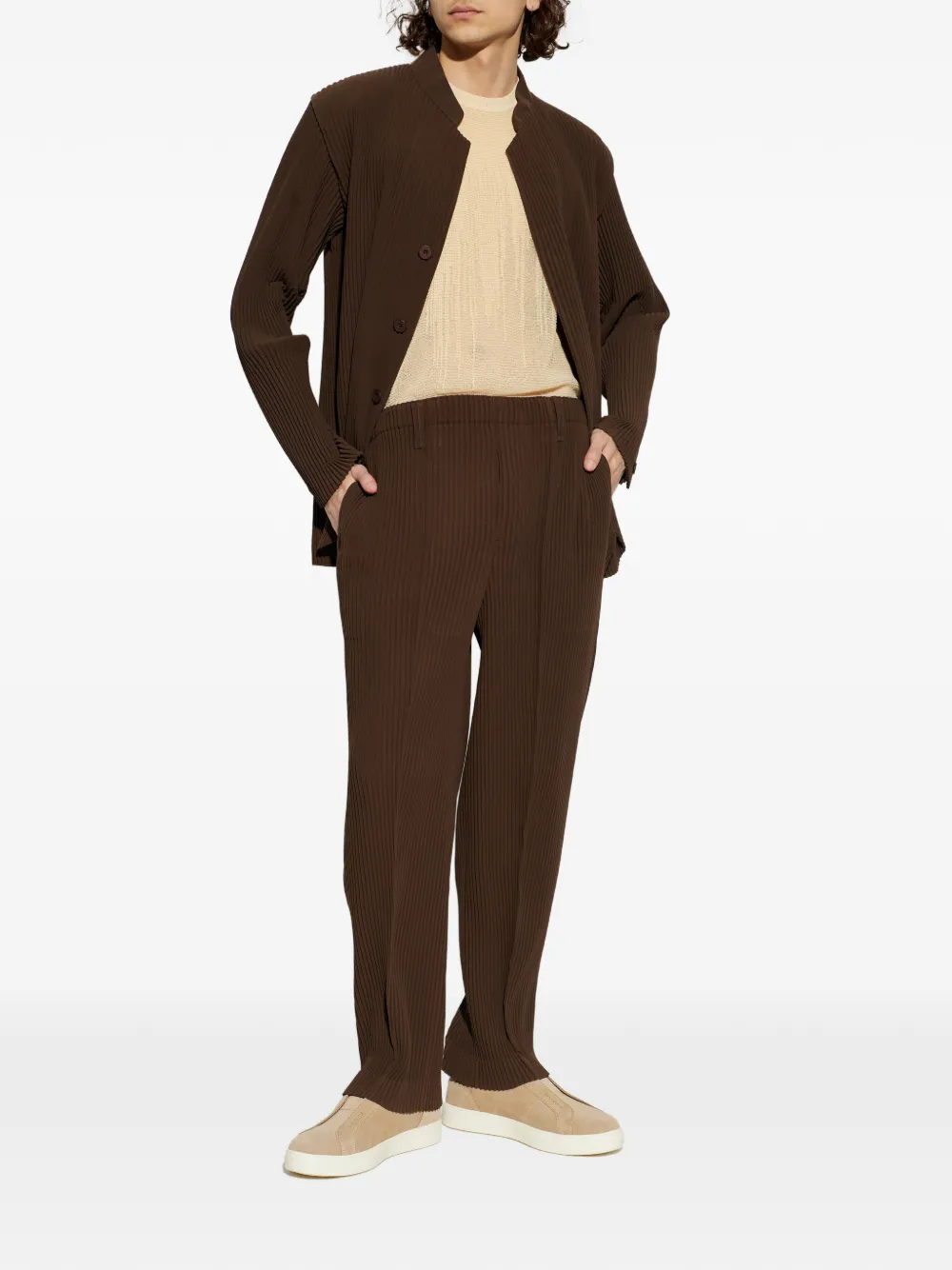 Homme Plissé Issey Miyake Plissé jack met knopen Bruin